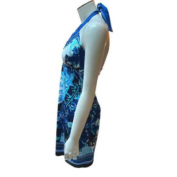 Cache Halter Dress Size 8 Blue Floral Print Polyester Spandex - Picture 2 of 11